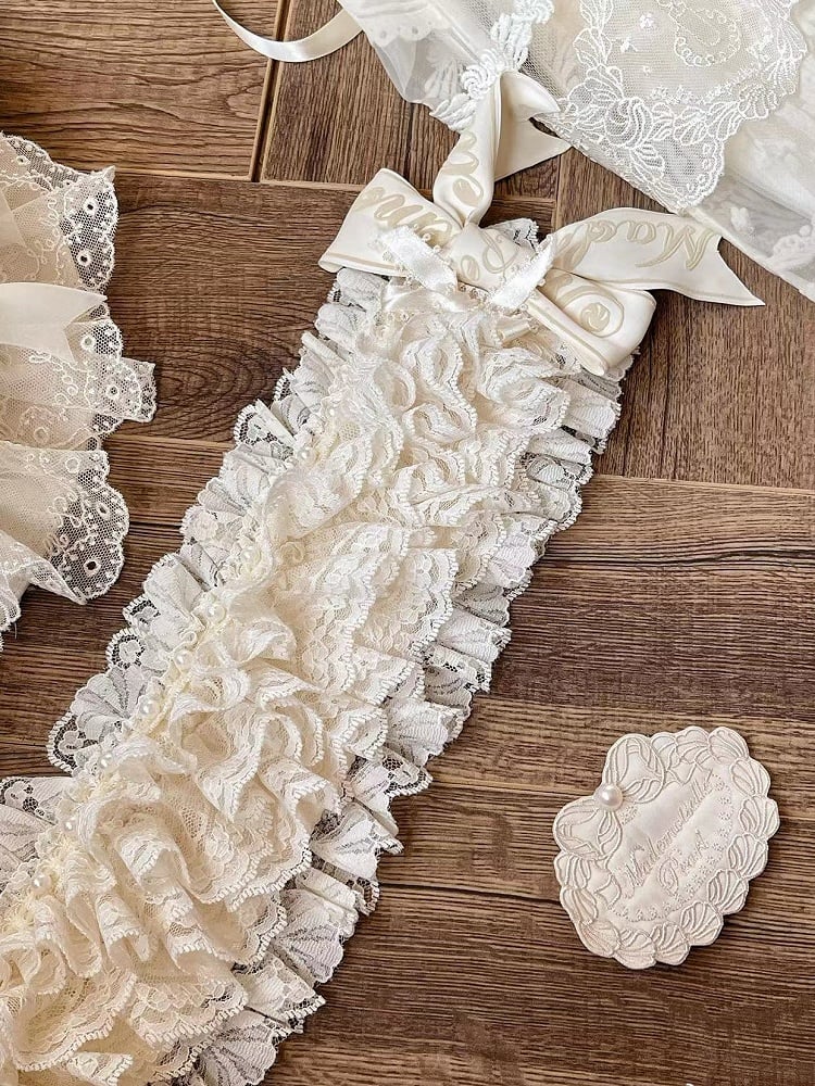 Creamy Hairband Ruffle Bowknots