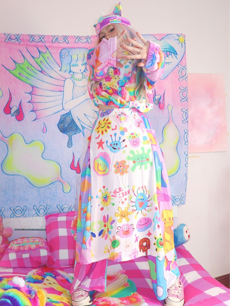 Y2K Print Star Colorful Pants Pattern Plaid Flare Silhouette