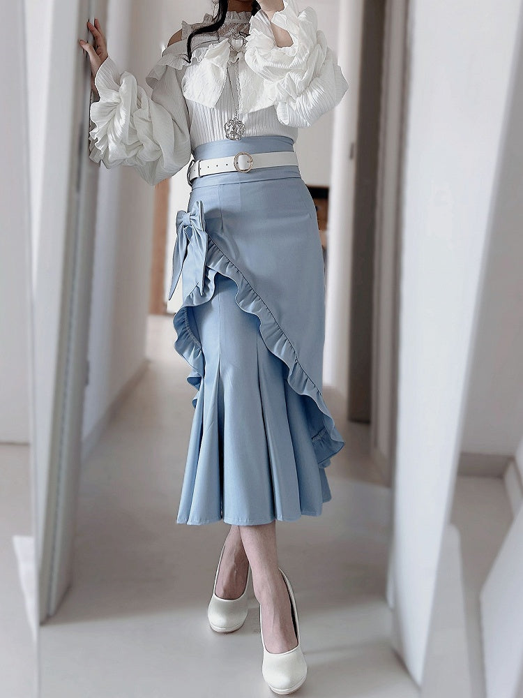 フリルジライちょう結び装飾ケイブルートリムスカートマーメイド