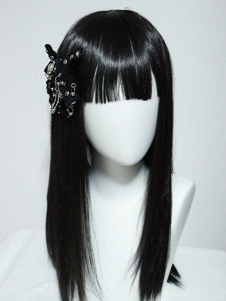 Hairclips Studs Punk Skeleton Black Bowknot with Details