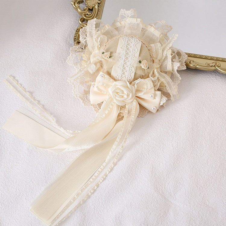 Gorgeous Roses Elegant Tonal And Lace Beige Mini Hat Bows With