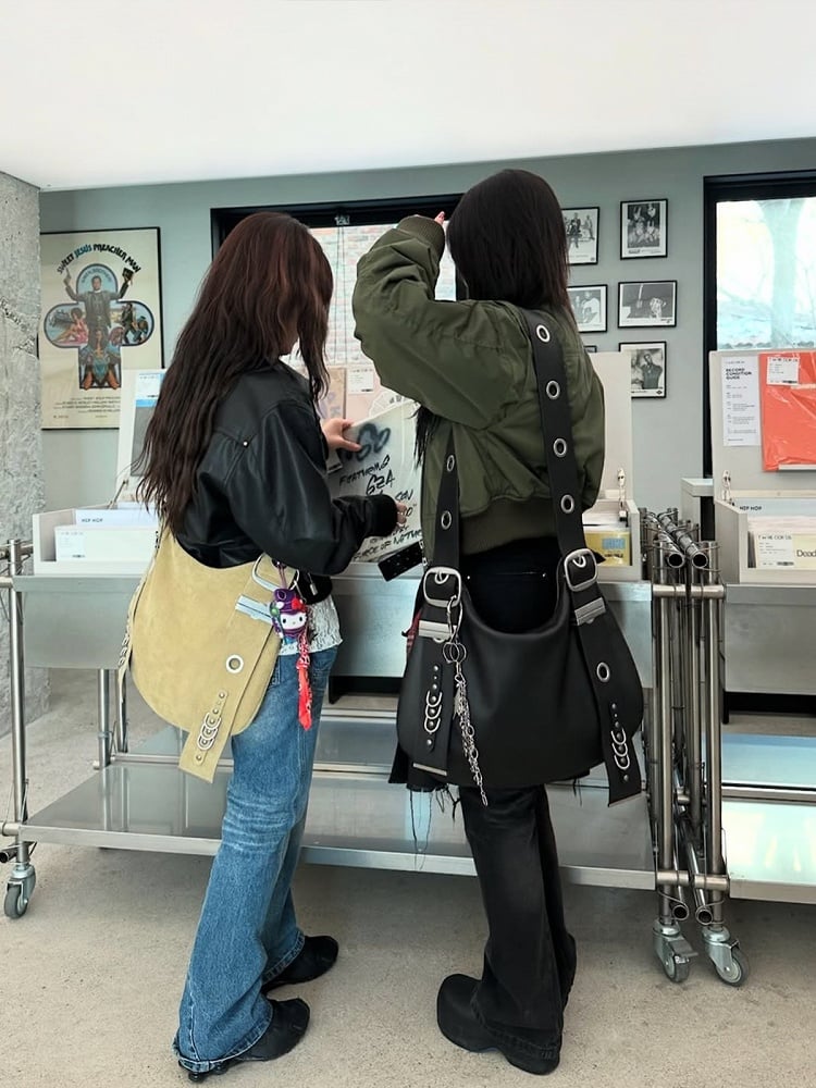 Bag Style Vintage - Strap Black With Crescent Punk Tote Adjustable