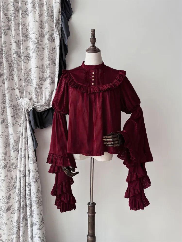 Striped Fabric Flounce Gothic Blouse Red Bell Sleeves