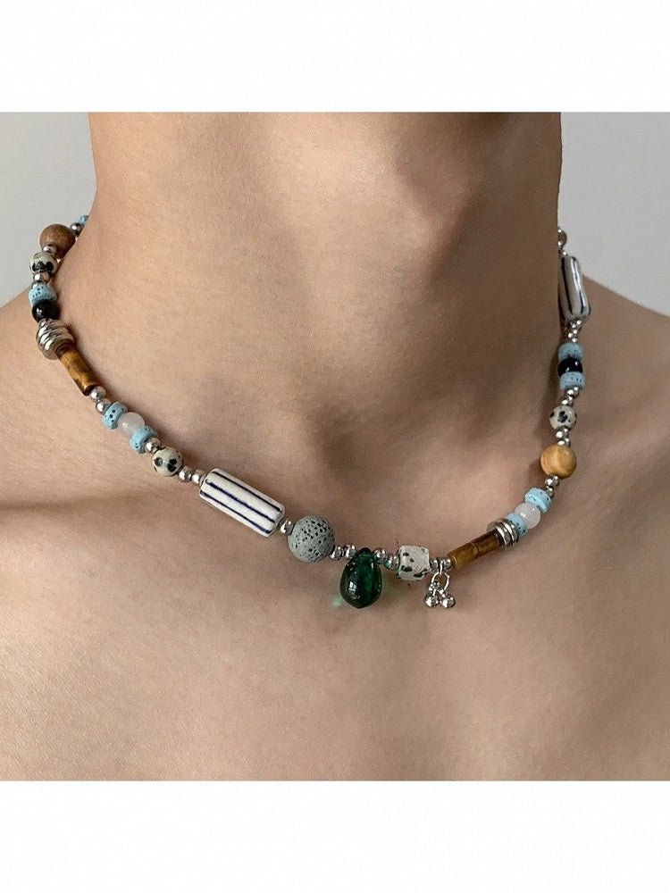 Silver Asymmetrical Beaded Necklace - YSHXS