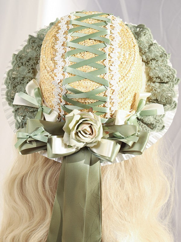 Bows Straw Options Color Ribbons Satin Hat Sweet Lolita 5 Crossed