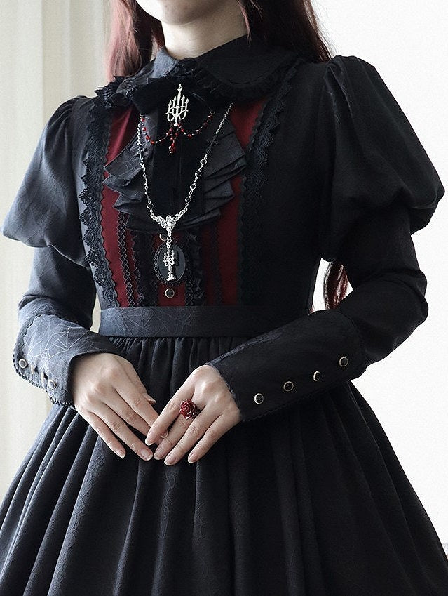 White/Red/Black Charm Beaded Lolita Tie Jabot Chain Candelabra with and