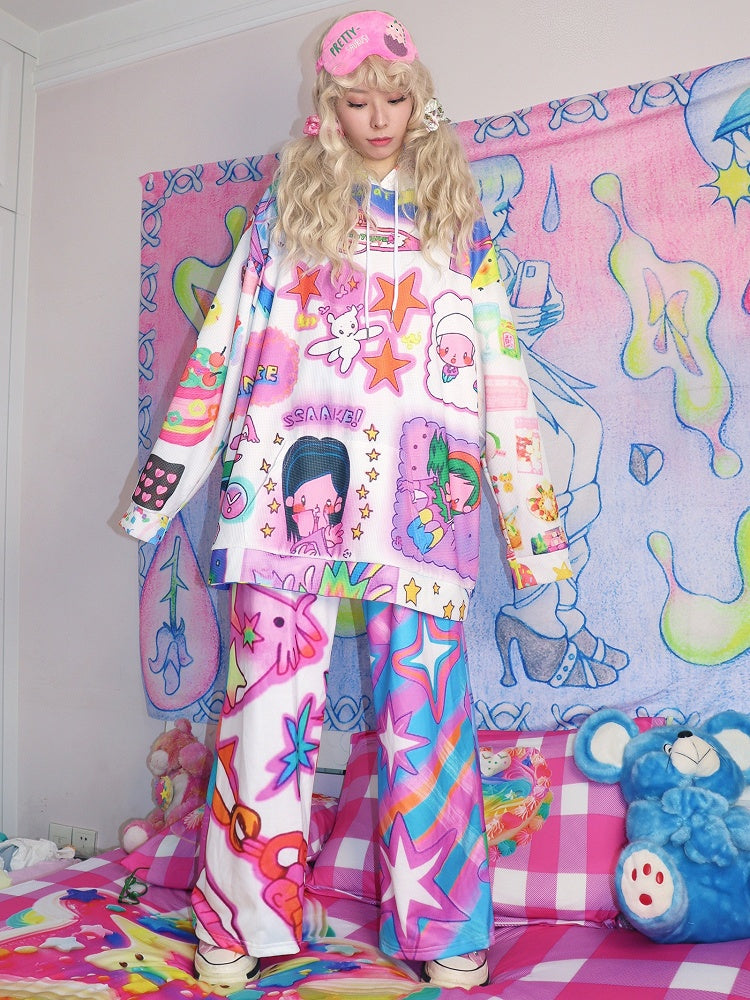 Colorful Y2K Cartoon Pattern Hoodie