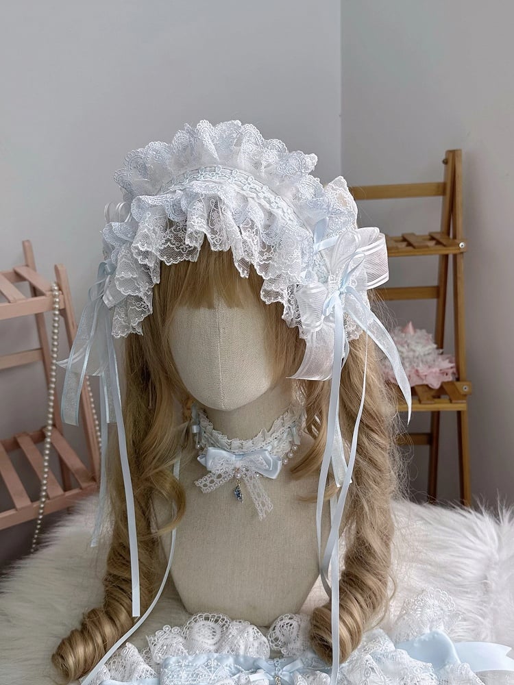 Blue Lace Ruffled Light Hairband White