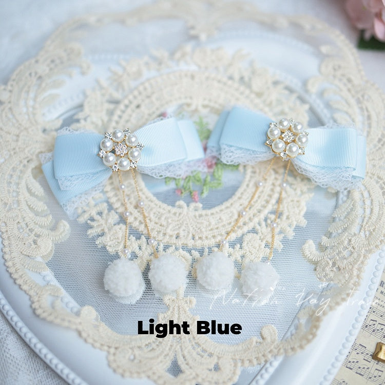 ポンポンチャーム ジライケイ ボウヘアクリップ ピンク/ダスティブルー/クリーミーブルー ダスティホワイト/ライト