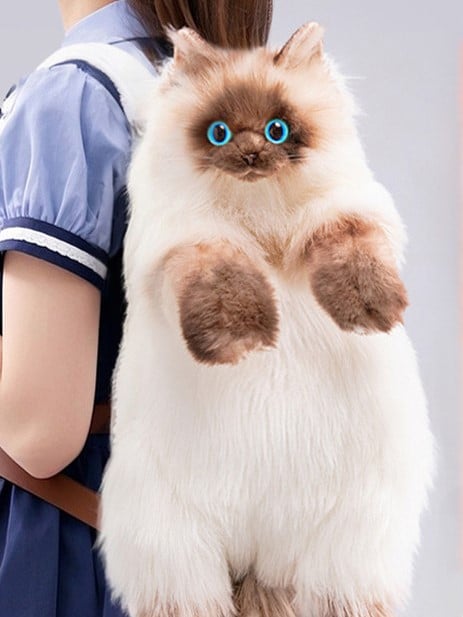 Large Siamese Cat Size - Bag Realistic Plush Backpack/Crossbody