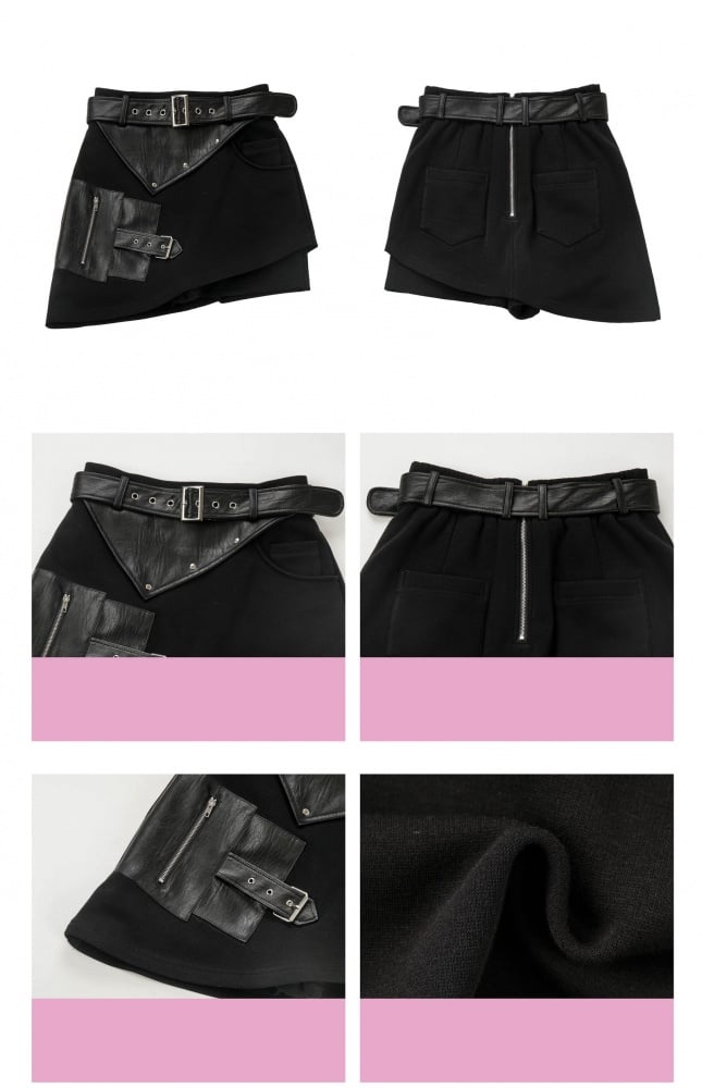 ウエストベルト付きブラックゴシックアシンメトリースカート