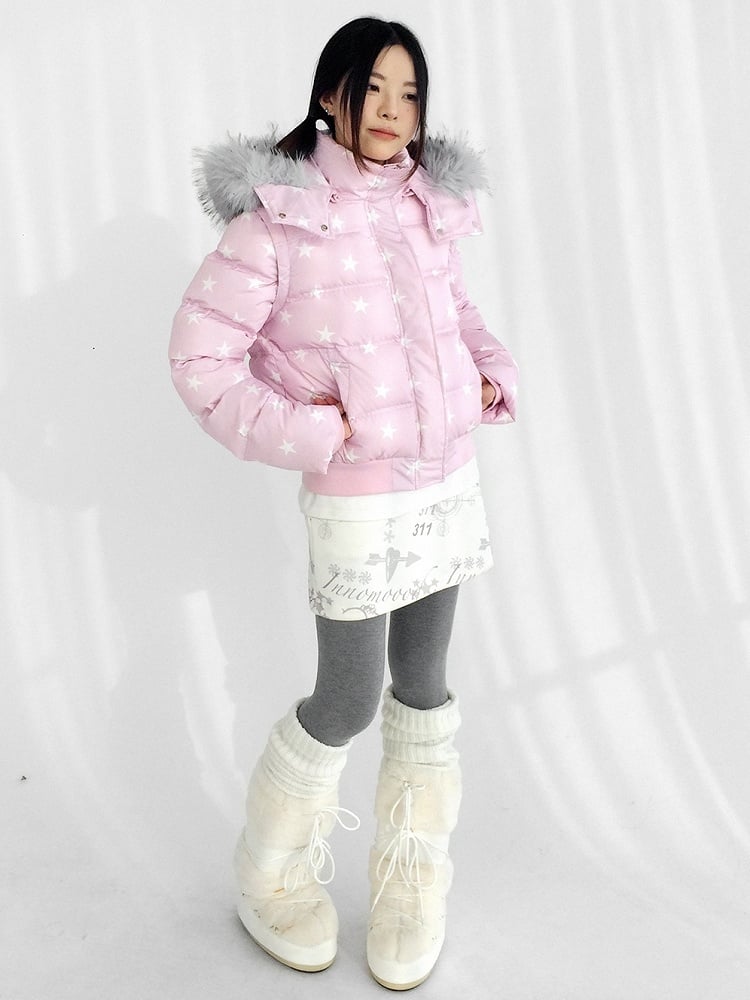 Detachable Jacket Trim Pink Daily Hood - Fur Hooded Winter Kawaii