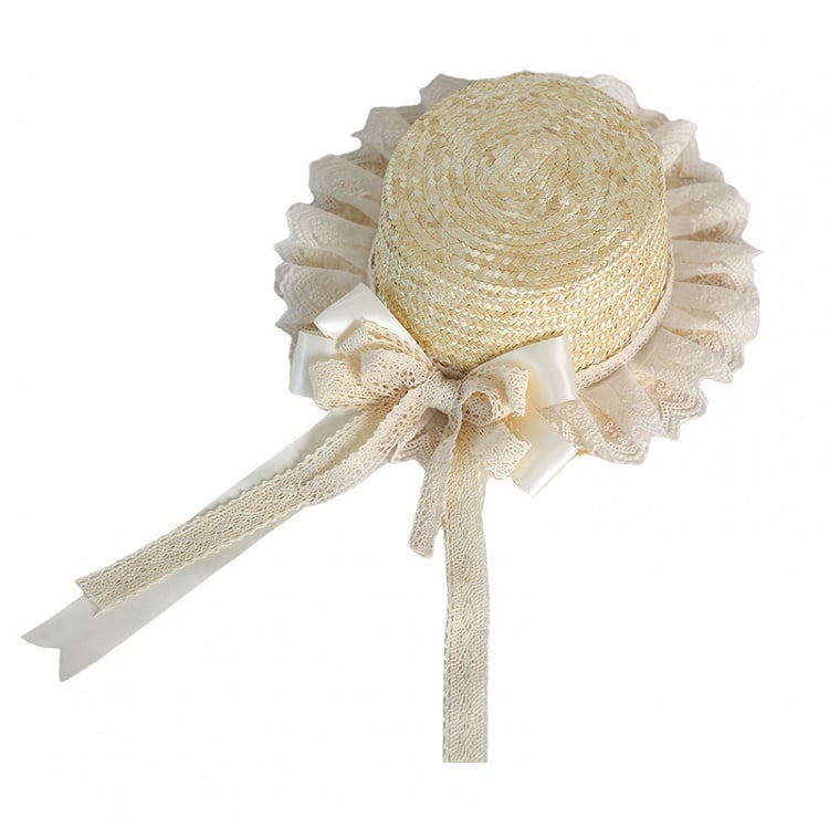 Mori Straw and Hat Lace Lolita Country Kei Ribbon Bowknot