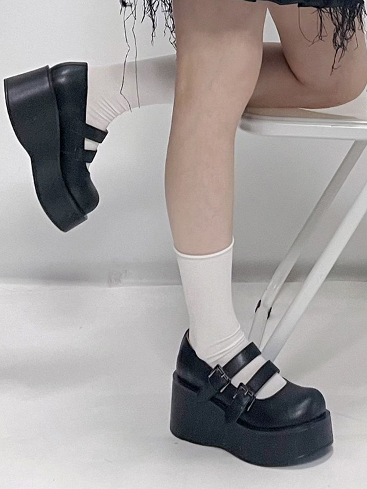 Black black Buckle in Mary with Janes Two Platform Straps