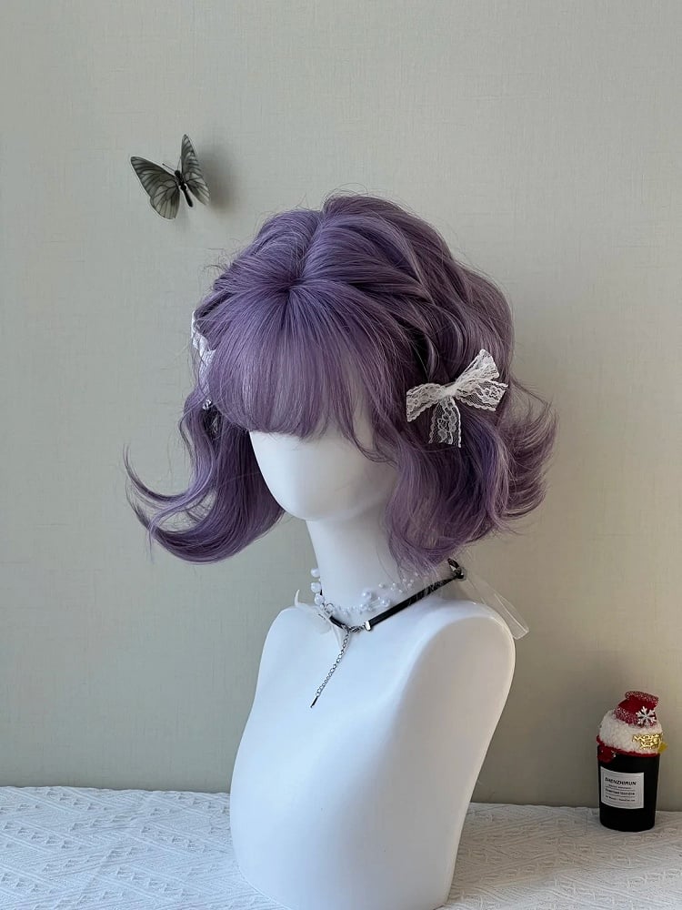 Short 30CM Purple Dusty Bangs Wig Air Wavy with