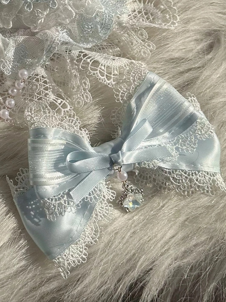 White Light Bow Blue Hair Lace Clip Small (Single)