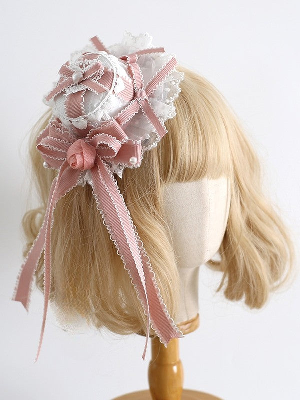 Details WhitePink Sweet And Mini with Design Clips Heart Floral Bowknot Lolita Hat