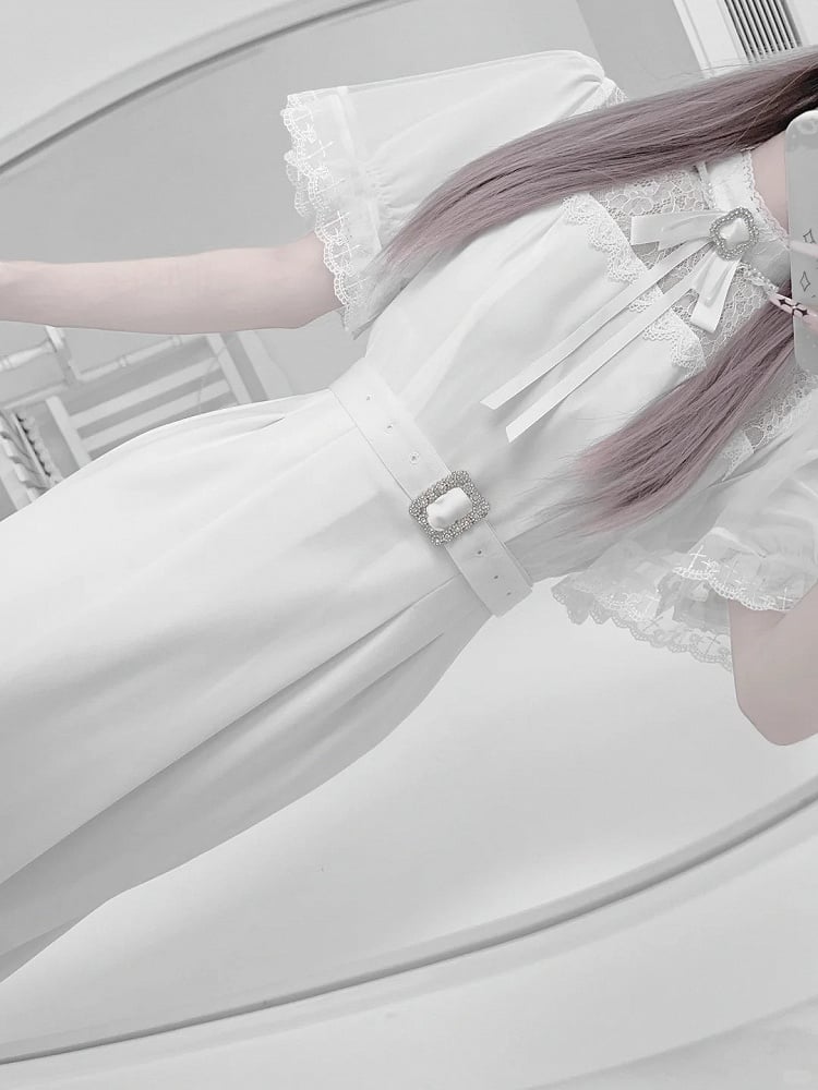 Sleeves Illusion White Mermaid Cape Neckline Style Jirai with Short Kei Pure in Dress