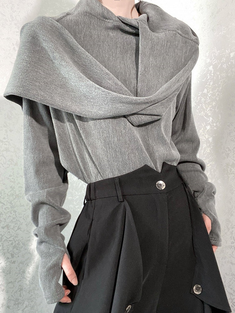 Cuffs with Scarf Neck Long-sleeve Hoodie Thumbhole