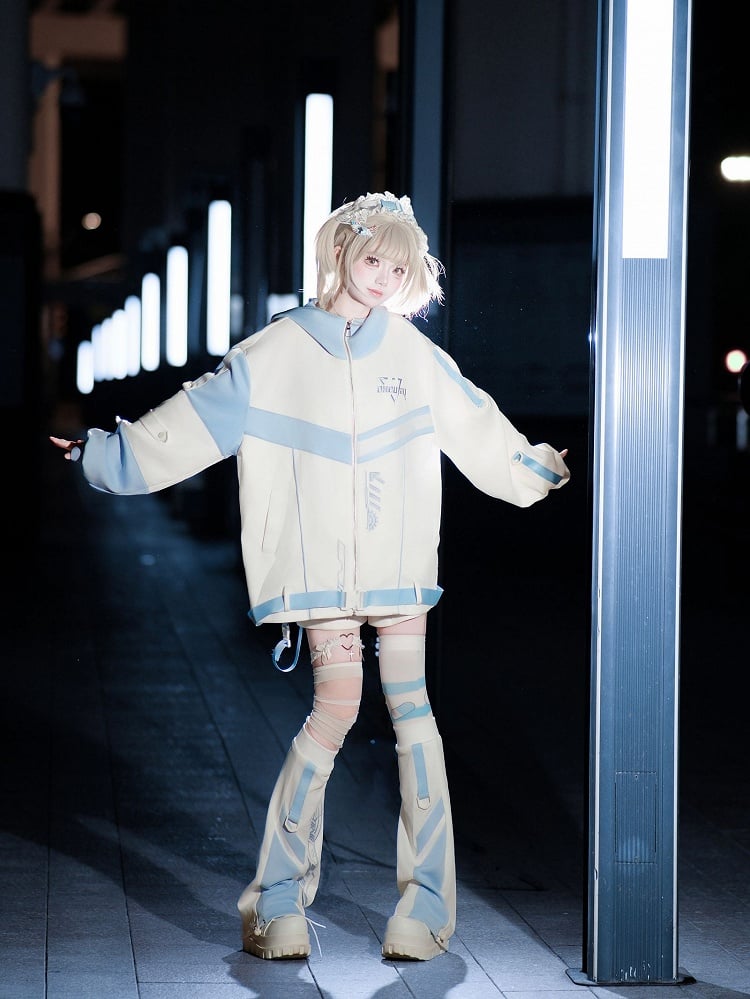 Cyber Techwear Set in - Jacket Tenshi Coord White Landmine Blue Angel Futuristic Kaiwai