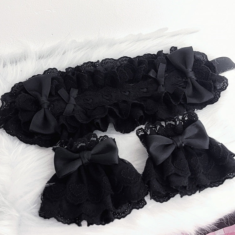 Black Bow-Embellished Wrist Cuffs