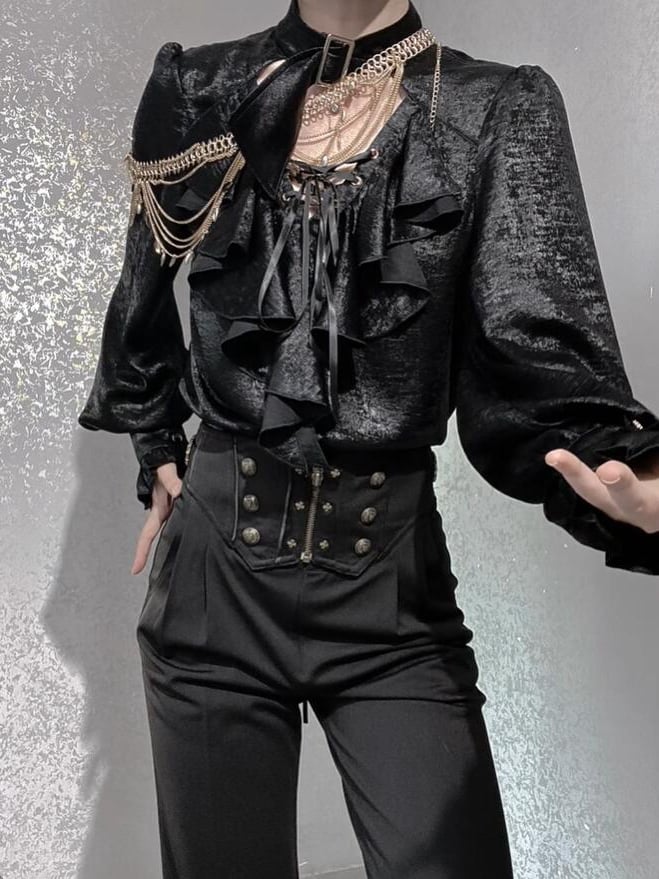 Pirate-Inspired Long-Sleeve Shirt in Ouji Lolita Style - Danger Girl