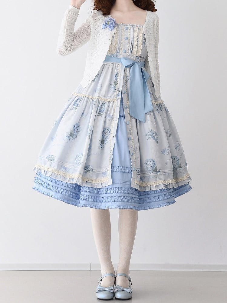 Blauer Lolita-Unterrock mit elastischer Taille und knielanger Länge