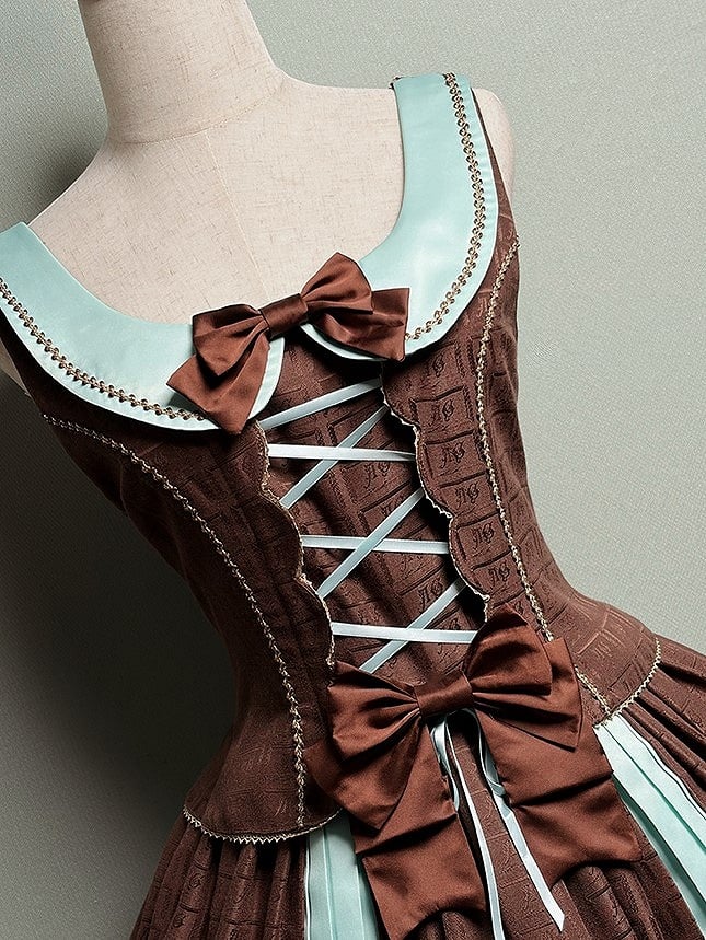 Scoop Scalloped Dress Chocolate Sweet Mint Hem with Lolita Neckline Edge Green