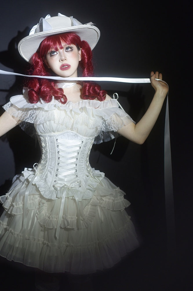 Lolita Lace-up Boned Corset White Details Gothic