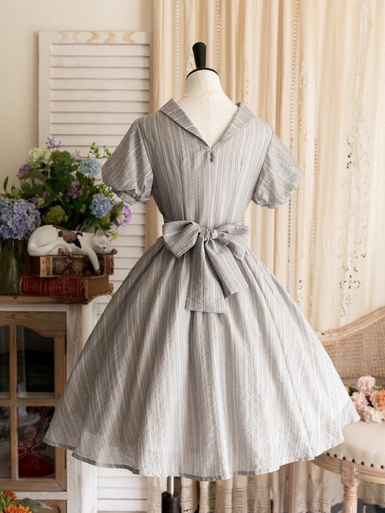 Dress Lolita Vintage Gray Classic Chic Summer Neckline