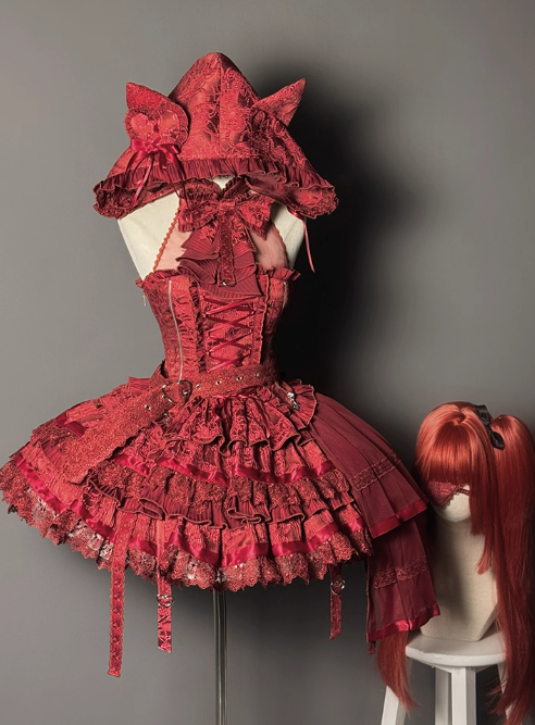 + Top-Set Cremefarbener eleganter Balletcore-Rock Lolita High-Low-Overlay-Korsett – ohne Stäbchen