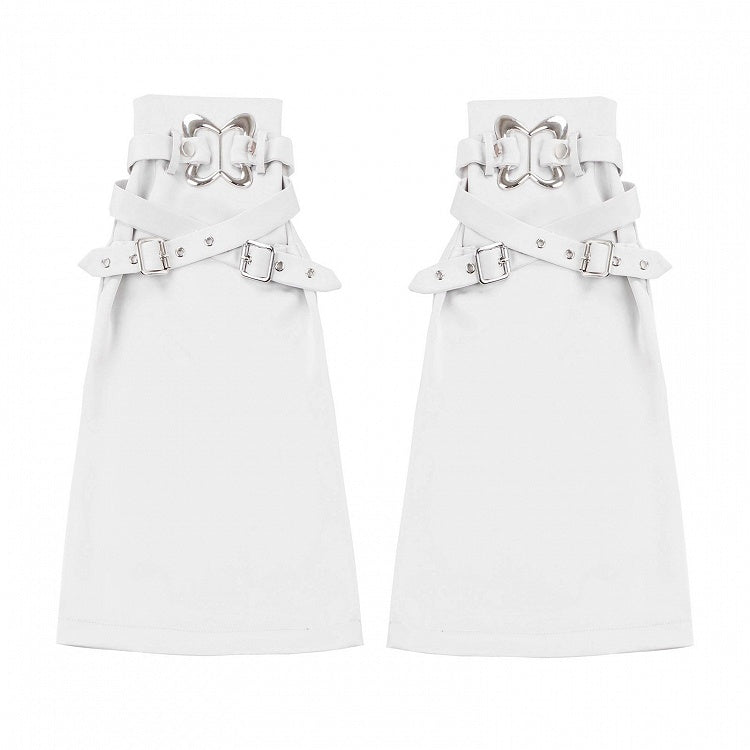 バックル付きブラック/ホワイトストラップデザインレッグウォーマー