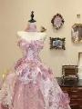 Pink Strapless Princess Gown with Floral Train