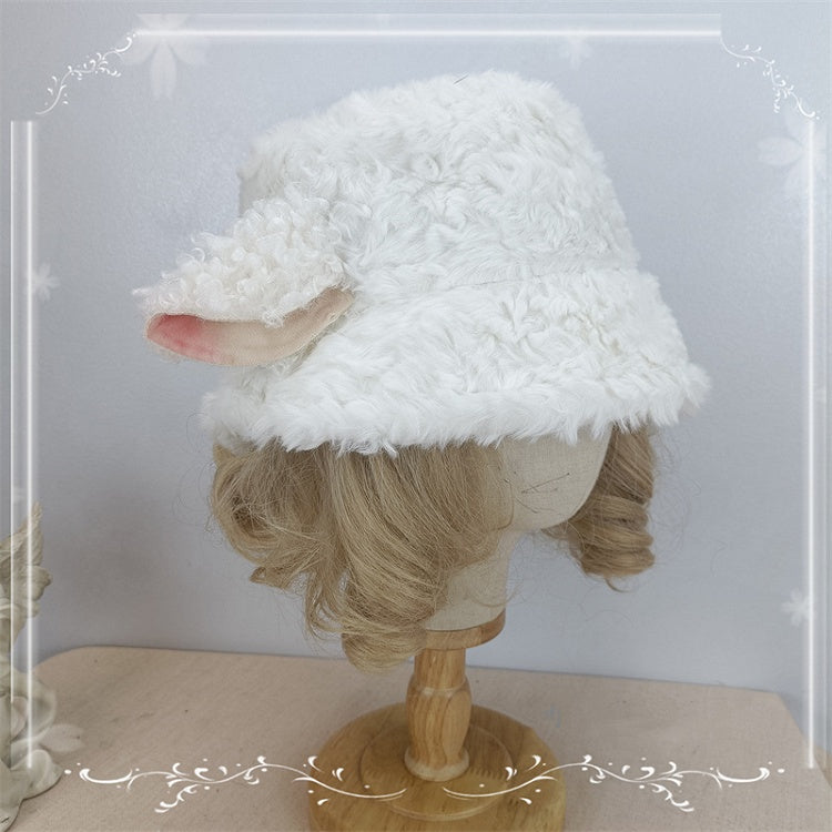 Design Ear Plush Black Milk Hat White Lamb Bucket Tea /