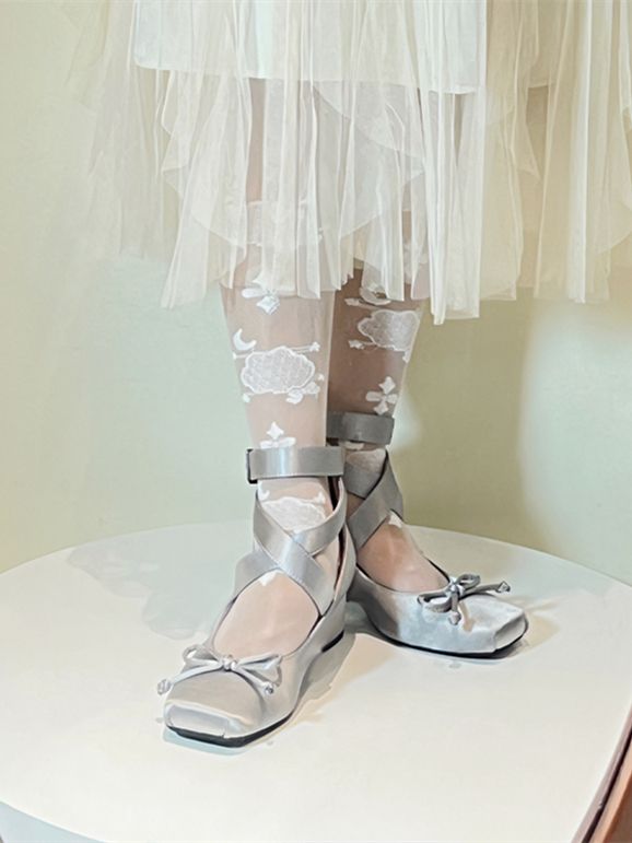 Wickelschuhe Satin Knöchelriemen Grau Elegante Ballettschuhe