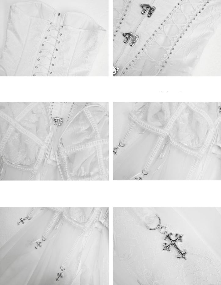 Weißes Set aus Birdcage-Rock und Bustier-Korsett im Gothic-Stil