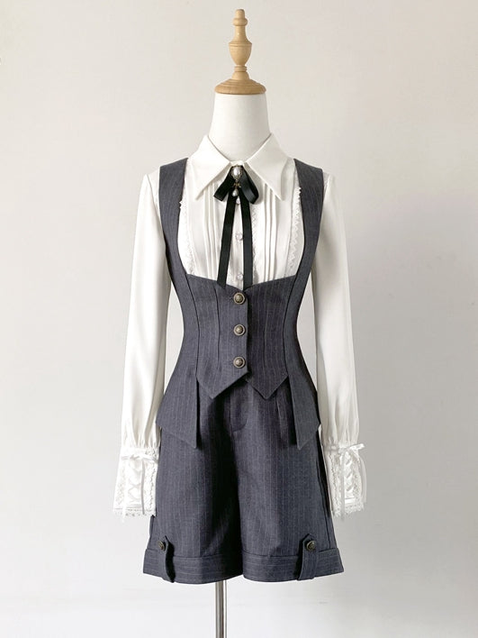 Graue gestreifte Lolita-Shorts aus Stoff von Ouji Fashion