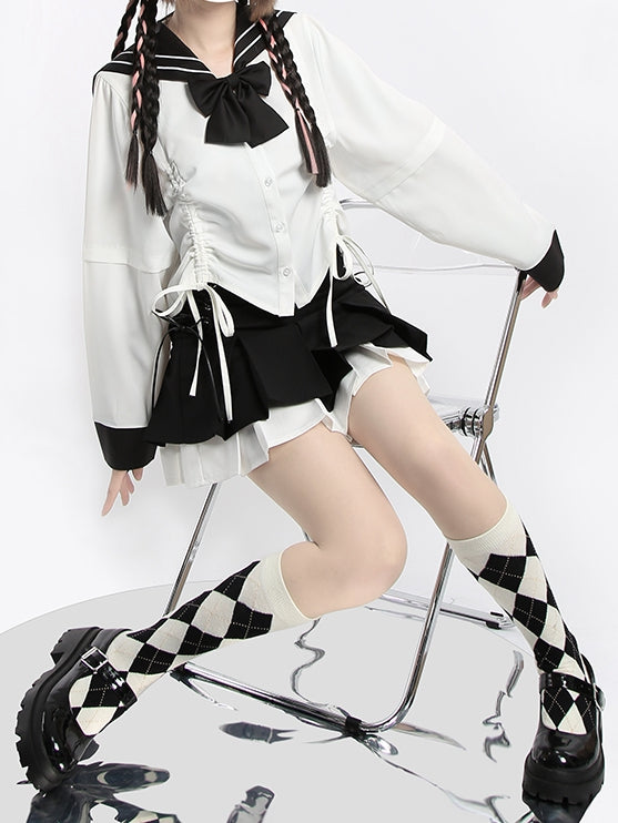 スカート ホワイト/グレー ティアードプリーツ ダブル&ブラック ボックス