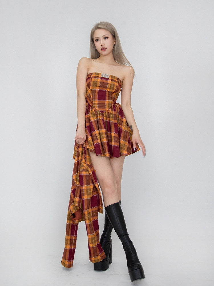 Plaid Dress Strapless Red and Yellow Girl Spice Campus