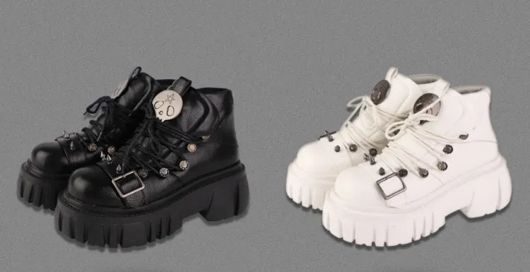 Platforms Skull Studs Decorated Lolita Star PU Punk Black