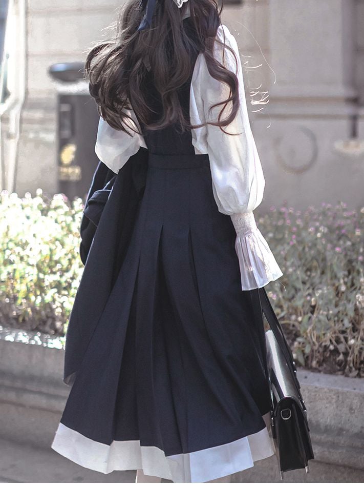 Ruffle Chiffon Shirt Sleeves Balloon Neckline White