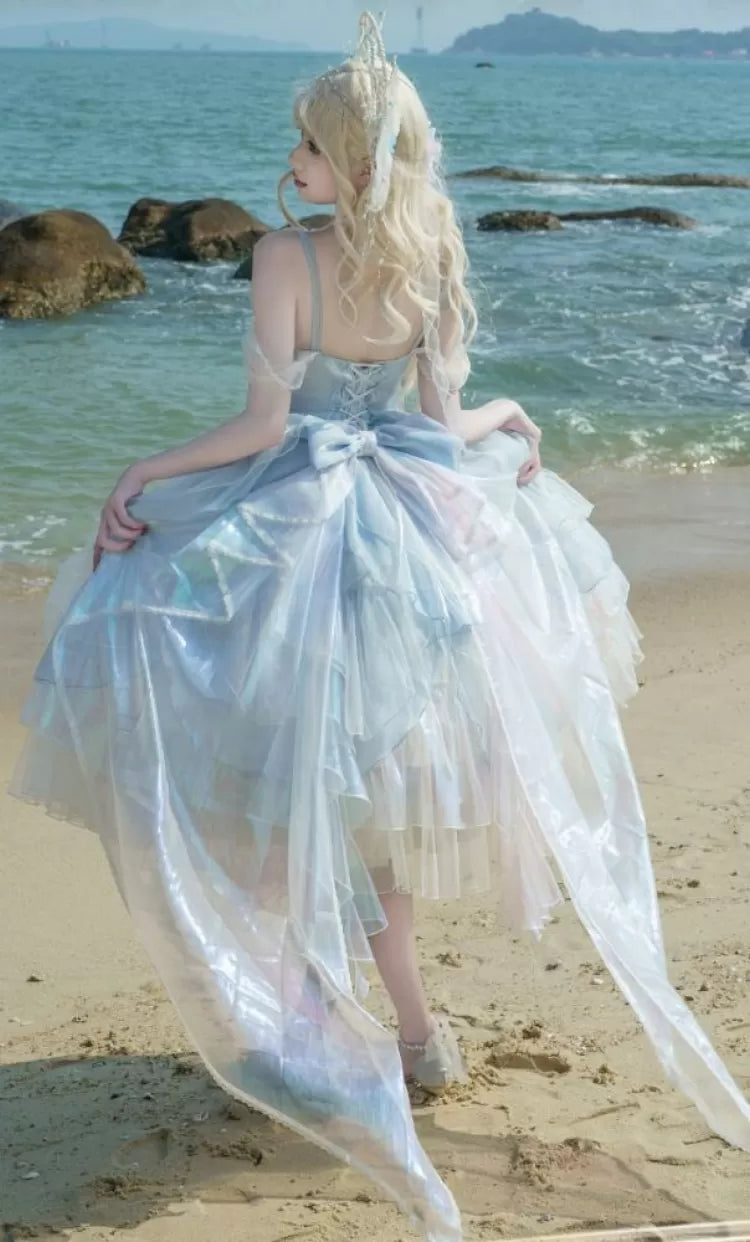 Mehrlagiges Prinzessinnenkleid, Rock, Korsett, leichte Taille, kaskadierende blaue Fee, JSK, Lolita-Rüsche