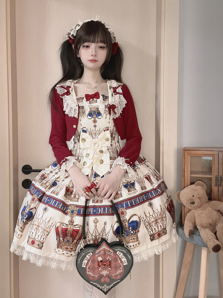 Weihnachts-Cropped Vibes Cardigan mit Spitzenschleife in Rot