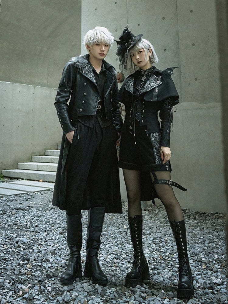 Dragon's Breath Trenchcoat aus PU-Leder mit schwarzem Kunstpelzkragen