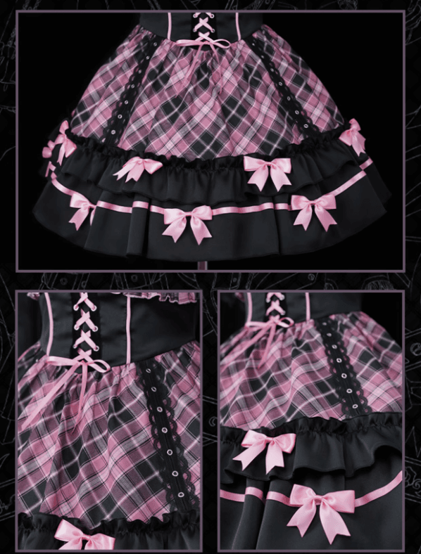 Neckholder-Kleid mit Schnürung und rosa Karomuster, einteilig, Idol-Kleid