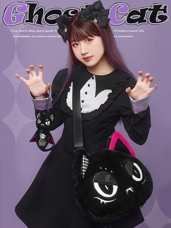 Schwarz-Weiß-Geisterkatze Schlüsselanhänger