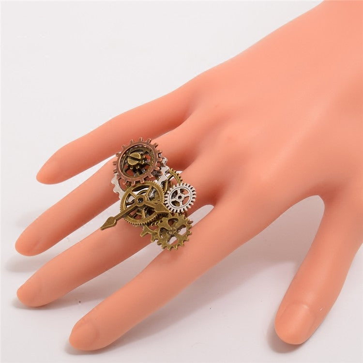 Steampunk-Ring mit Uhr- und Zahnraddesign
