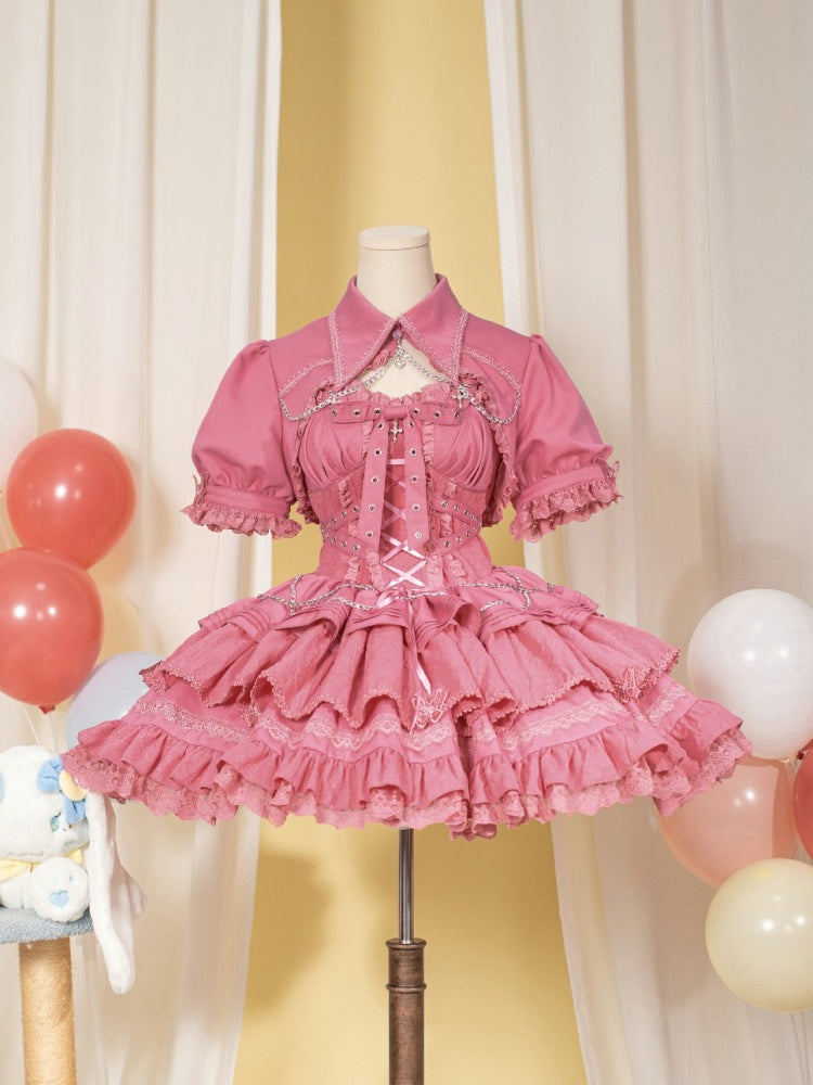 Pink Gothic Chain Details Bolero