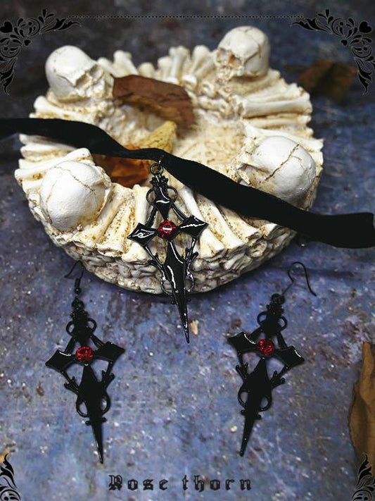 クロスダークハロウィンゴシックイヤリングチョーカー