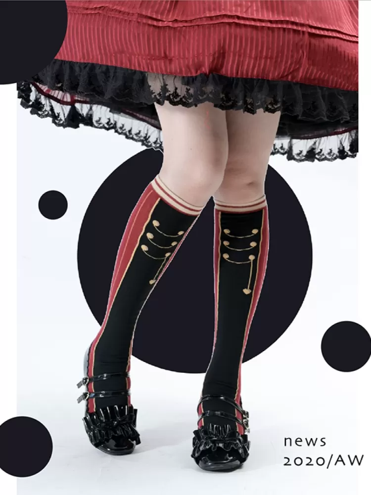 Blue/Pink Nutcracker Buttons Print Underknee Stockings